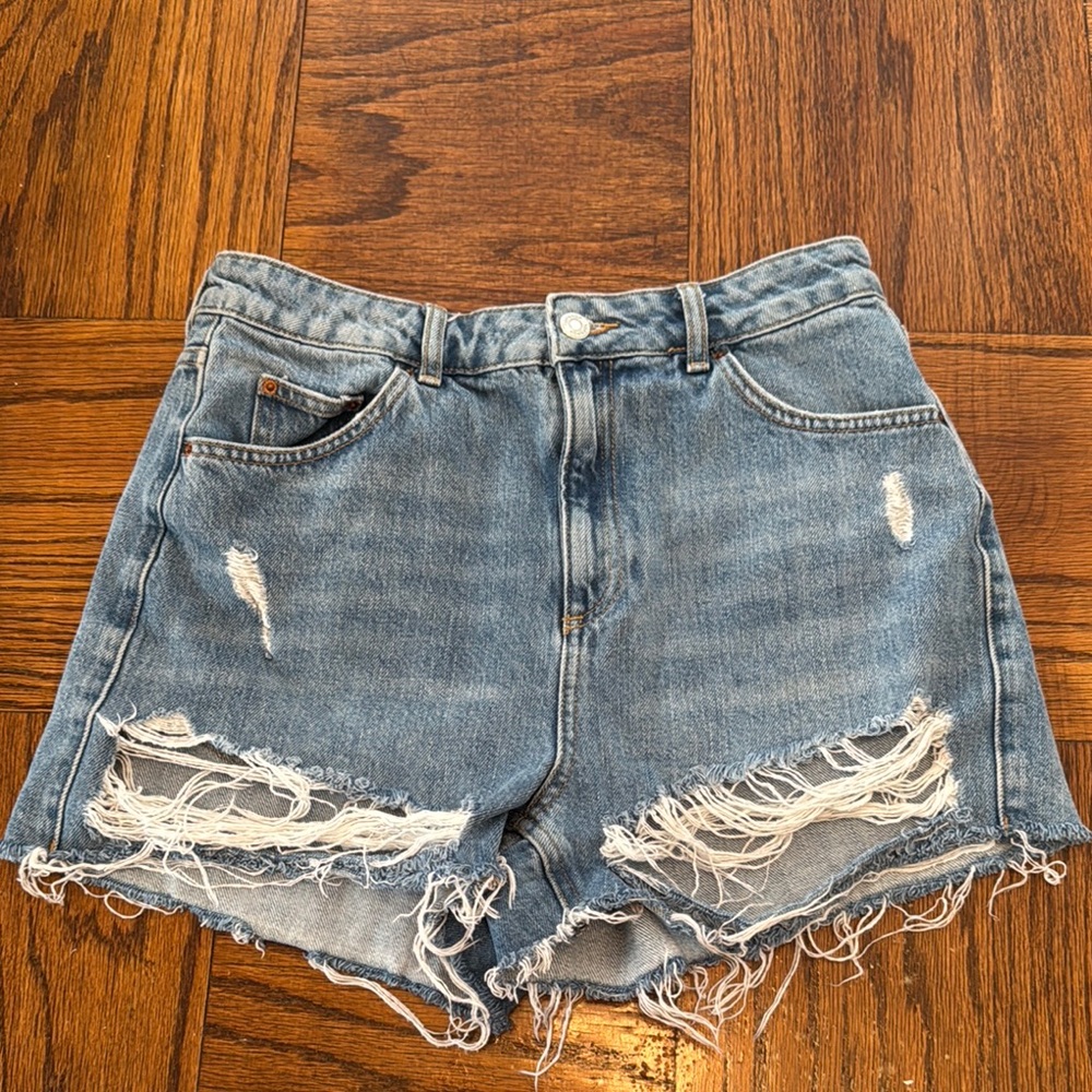 Topshop Blue High-Waisted Jean Shorts